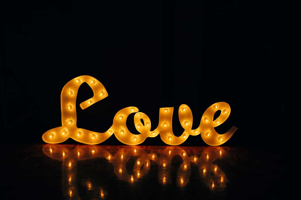 led light spelling out the word 'love'